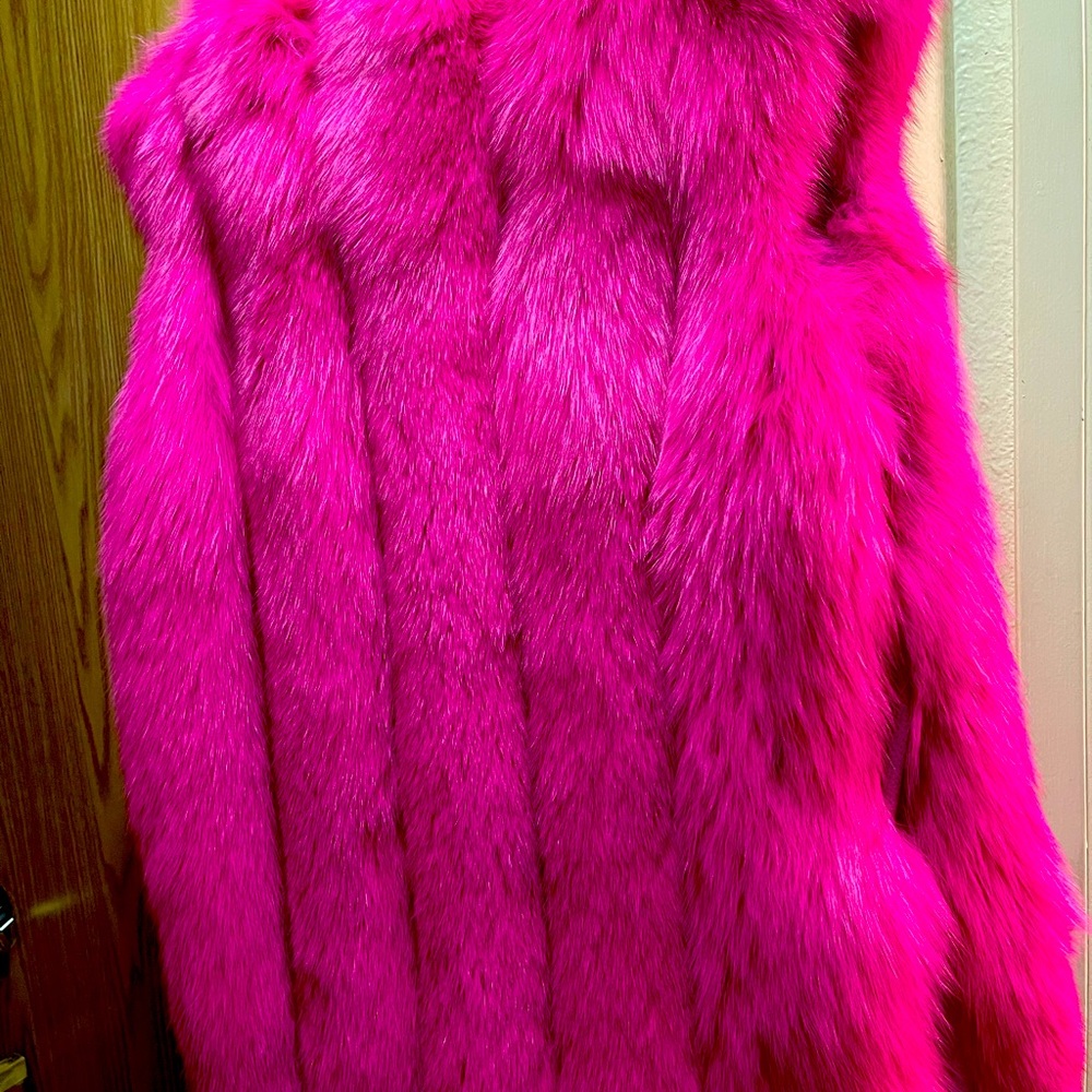 Hot pink genuine Fox Fur and face mask
